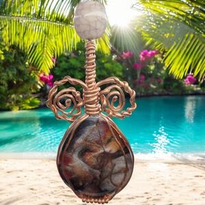 Metallic mult-color copper wire wrapped Teardrop OOAK handmade Necklace